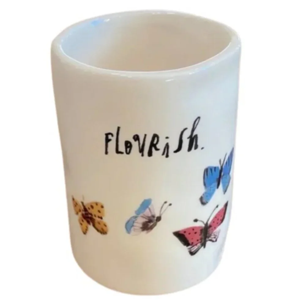 Rae Dunn Artisan Collection FLOURISH Butterfly Print Cup Mug Small Vase
